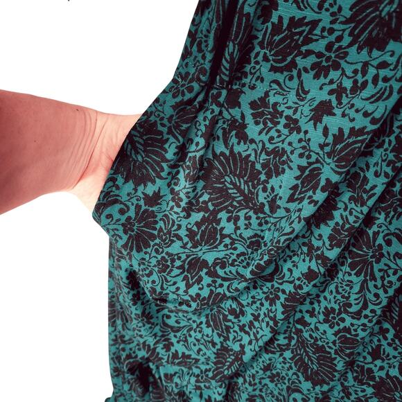 J Jill Midi Dress sz L Women Floral Hunter Green Long Sleeve Cottagecore Prairie - Picture 12 of 16